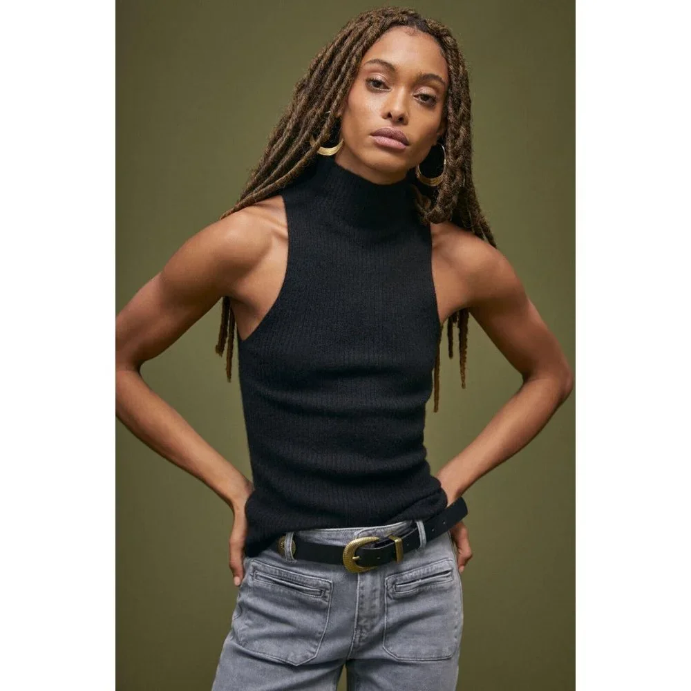 NWT Anthropologie Cashmere Mock Neck Sweater S Black Sleeveless